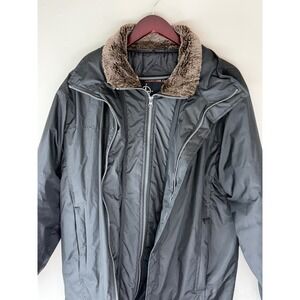 Mountain Club Mens Black Puffer Jacket Faux Fur Collar Quilted Parka Size M